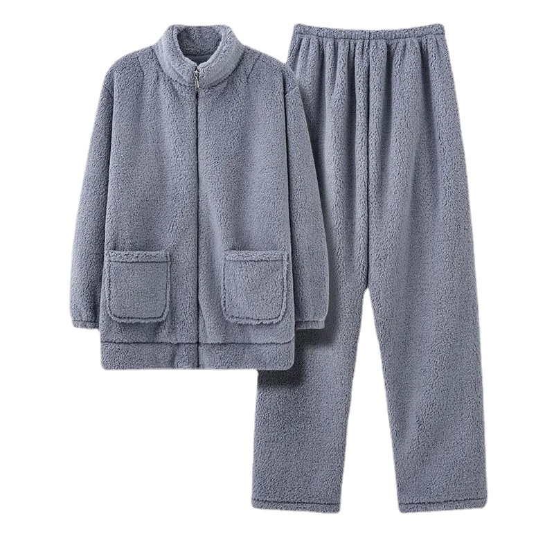 Пижама комплект от корално плюш, стойкова яка, дълги ръкави, панталони; 100% полиестер, средна дебелина, 251-300 g/m2