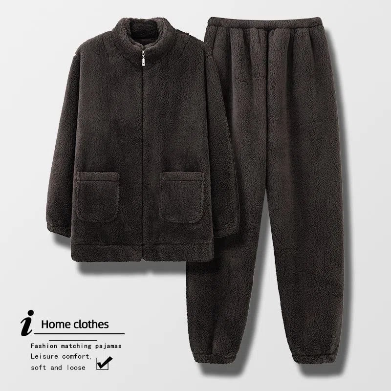 Пижама комплект от корално плюш, стойкова яка, дълги ръкави, панталони; 100% полиестер, средна дебелина, 251-300 g/m2