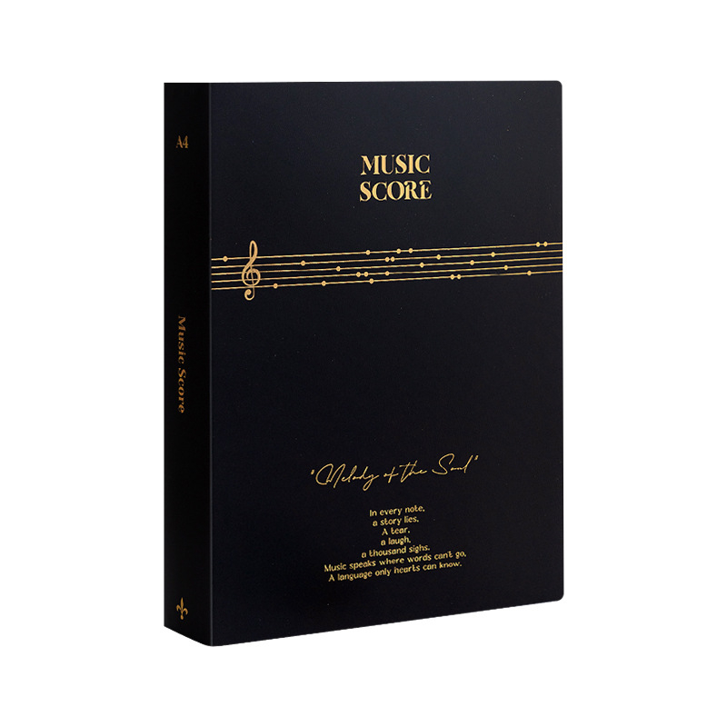 Premium crni A4 folder za note, s prozirnim umetnim stranama za pjesme i klavirske partiture, studentski dokumentni folder