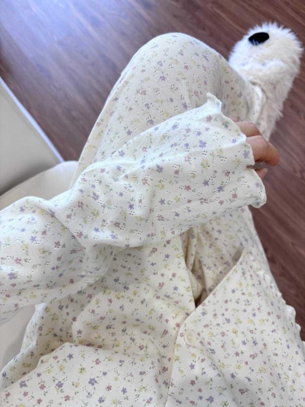 Set pidžama od modalnog pamuka s floralnim uzorkom, francuski nježni stil za žene, proljeće–jesen, kućna odjeća