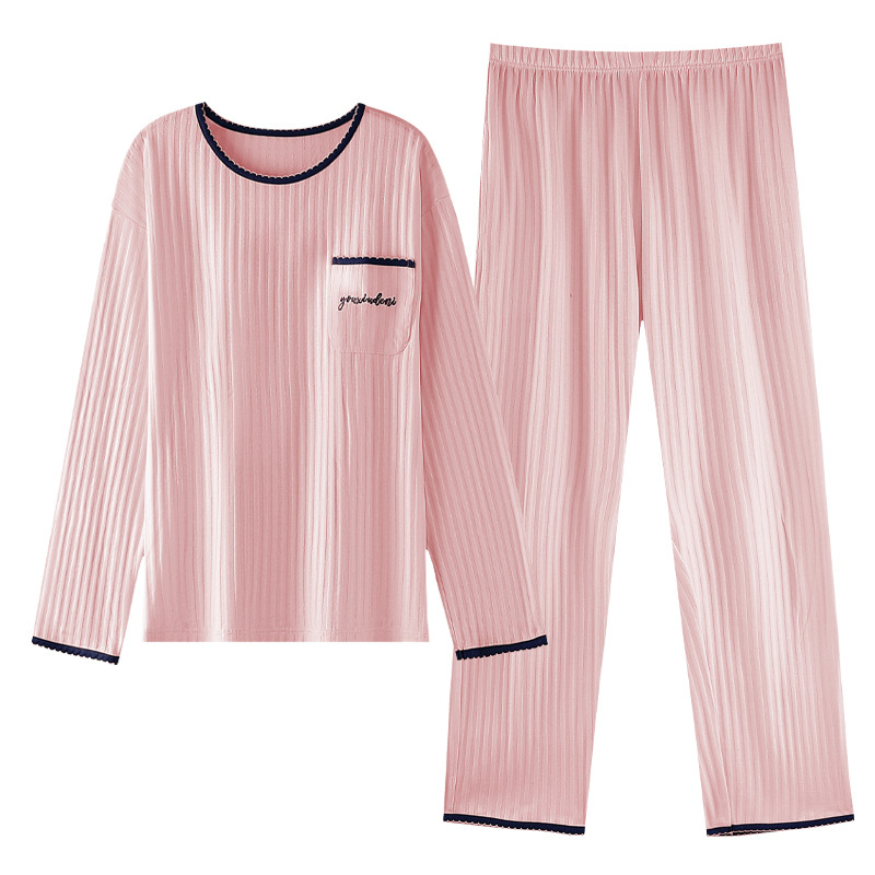 Ženski pidžama set – 100% pamuk, dugi rukavi, okrugli ovratnik, gusta tkanina, 181–200 g/m², proljeće i jesen