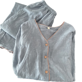 Ženski set pidžama od poliestera s dugim rukavima i dugim hlačama, okrugli vrat, srednja debljina 201–250 g/m2, casual kućni outfit za jesen