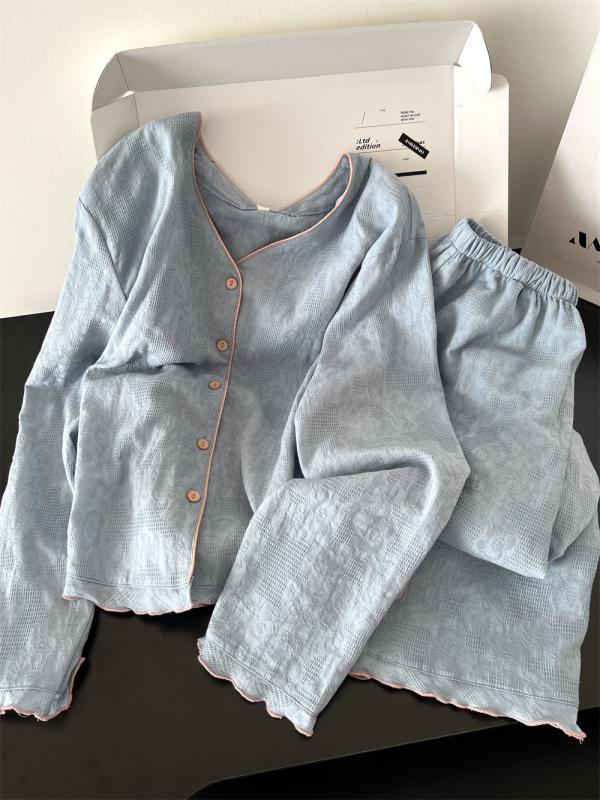 Ženski set pidžama od poliestera s dugim rukavima i dugim hlačama, okrugli vrat, srednja debljina 201–250 g/m2, casual kućni outfit za jesen