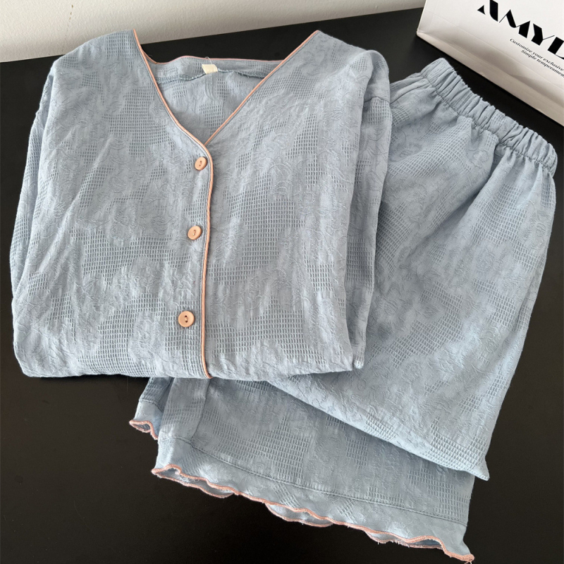 Ženski set pidžama od poliestera s dugim rukavima i dugim hlačama, okrugli vrat, srednja debljina 201–250 g/m2, casual kućni outfit za jesen