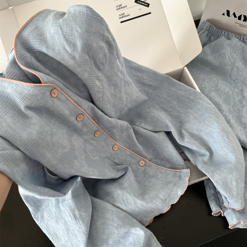 Ženski set pidžama od poliestera s dugim rukavima i dugim hlačama, okrugli vrat, srednja debljina 201–250 g/m2, casual kućni outfit za jesen
