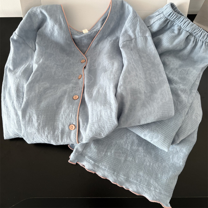 Ženski set pidžama od poliestera s dugim rukavima i dugim hlačama, okrugli vrat, srednja debljina 201–250 g/m2, casual kućni outfit za jesen