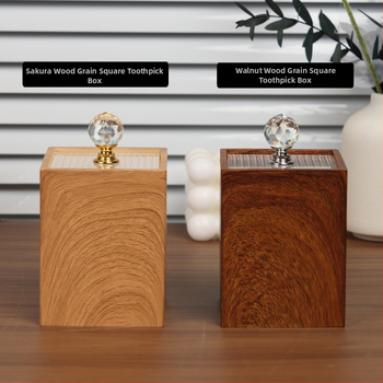 Kutija od smole za vatne štapiće s teksturom oraha, podijeljeno skladištenje, kapacitet 1 L