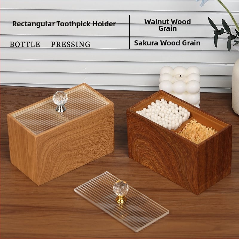 Kutija od smole za vatne štapiće s teksturom oraha, podijeljeno skladištenje, kapacitet 1 L
