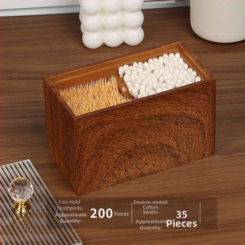 Kutija od smole za vatne štapiće s teksturom oraha, podijeljeno skladištenje, kapacitet 1 L