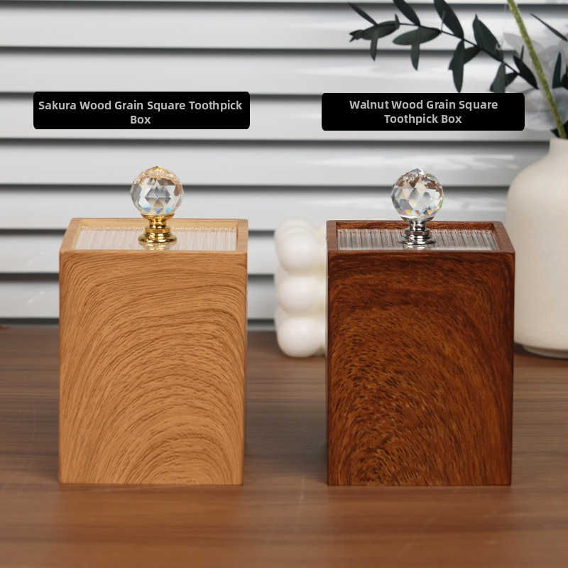 Kutija od smole za vatne štapiće s teksturom oraha, podijeljeno skladištenje, kapacitet 1 L