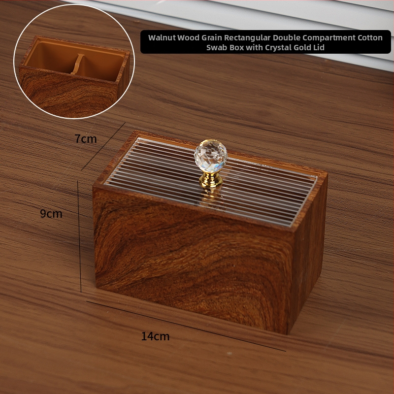 Kutija od smole za vatne štapiće s teksturom oraha, podijeljeno skladištenje, kapacitet 1 L