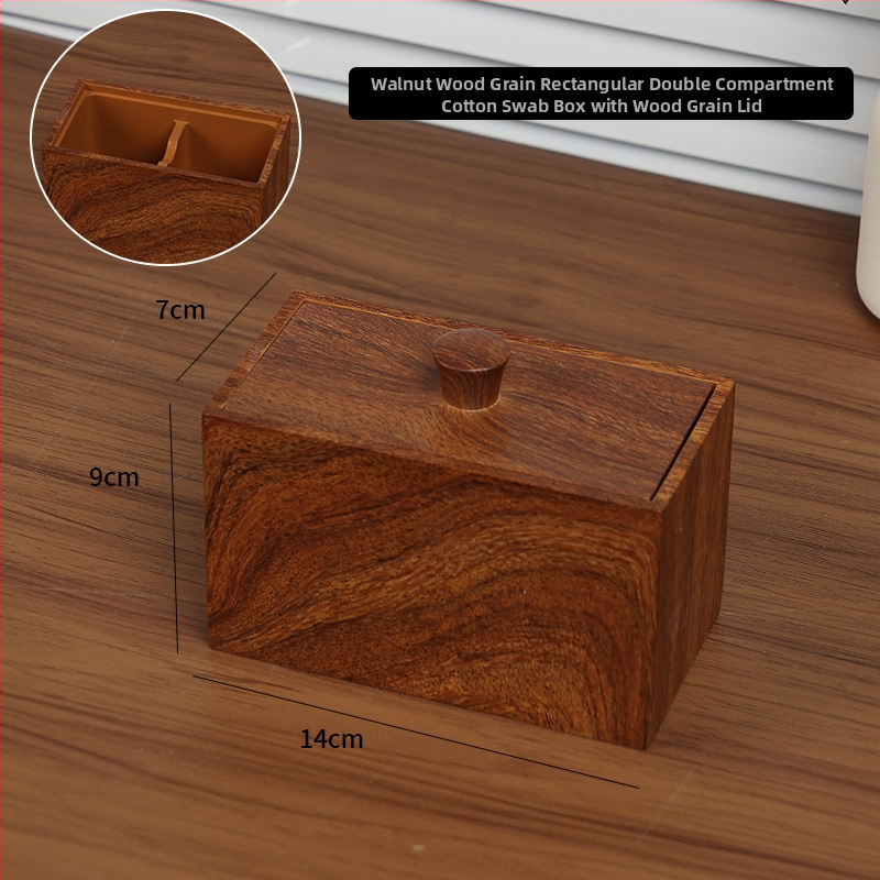 Kutija od smole za vatne štapiće s teksturom oraha, podijeljeno skladištenje, kapacitet 1 L