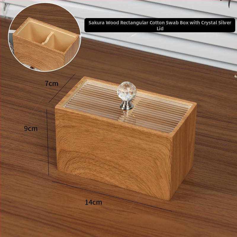 Kutija od smole za vatne štapiće s teksturom oraha, podijeljeno skladištenje, kapacitet 1 L