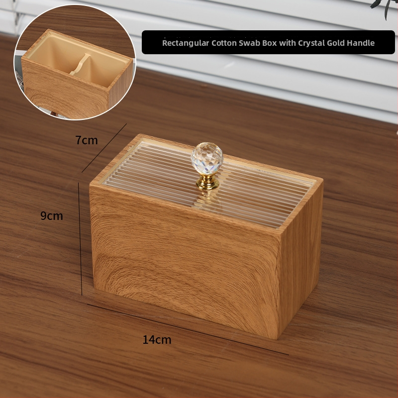 Kutija od smole za vatne štapiće s teksturom oraha, podijeljeno skladištenje, kapacitet 1 L