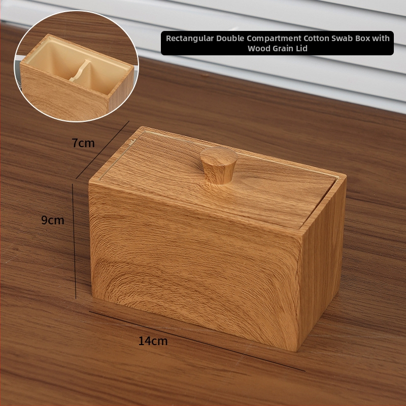 Kutija od smole za vatne štapiće s teksturom oraha, podijeljeno skladištenje, kapacitet 1 L