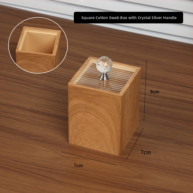 Kutija od smole za vatne štapiće s teksturom oraha, podijeljeno skladištenje, kapacitet 1 L