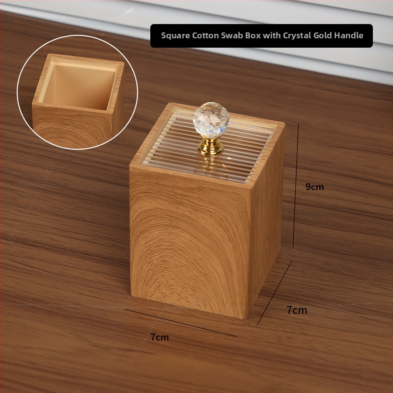 Kutija od smole za vatne štapiće s teksturom oraha, podijeljeno skladištenje, kapacitet 1 L