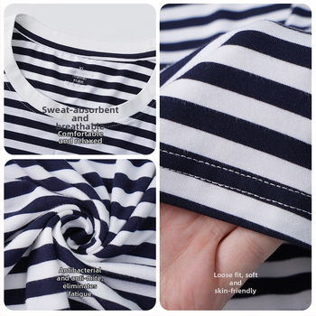 Pajama vrh od bambusovih vlakana, prugasti dizajn, okrugli izrez, dugi rukavi, srednja debljina 251–300 g/m²