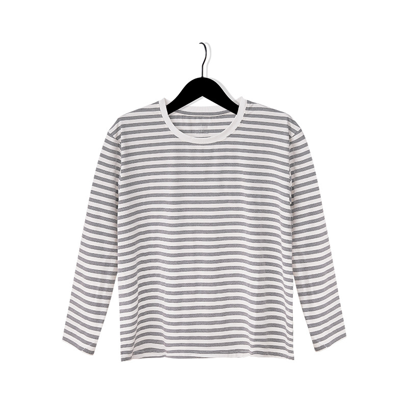 Pajama vrh od bambusovih vlakana, prugasti dizajn, okrugli izrez, dugi rukavi, srednja debljina 251–300 g/m²