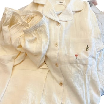Ženski dvodjelni pamučni pidžama set, gornji dio s dugim rukavom i hlače, korejski slatki stil Bubble Cotton, za sve sezone