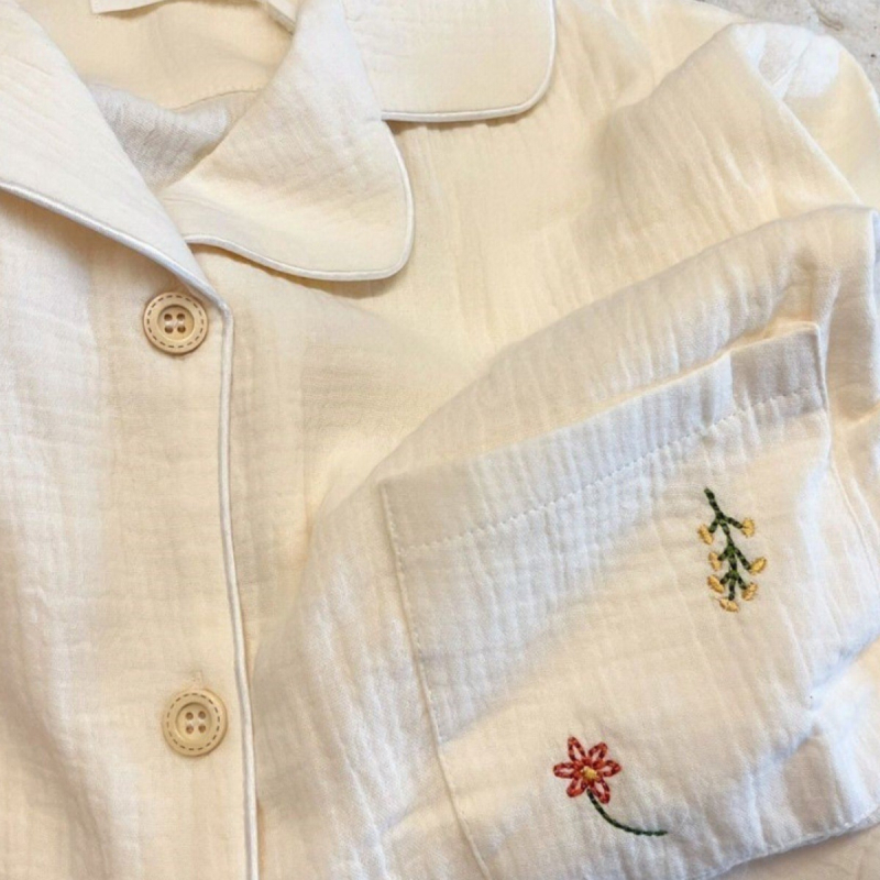 Ženski dvodjelni pamučni pidžama set, gornji dio s dugim rukavom i hlače, korejski slatki stil Bubble Cotton, za sve sezone