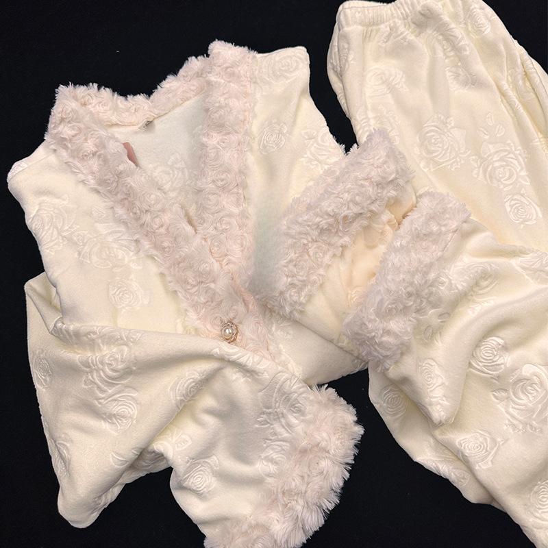 Island Velvet pyjama set s kardiganom, ovratnikom, dugim rukavima – ekstra debeli materijal za kućnu upotrebu, jesen 2025
