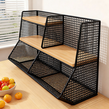 Kutija za pohranu i stolni organizator (Materijal: željezo i drvo; Kapacitet: 1 L; Funkcija: Višestruka upotreba; Stil: Moderni minimalistički; Uzorak: kao na slici)