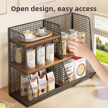 Kutija za pohranu i stolni organizator (Materijal: željezo i drvo; Kapacitet: 1 L; Funkcija: Višestruka upotreba; Stil: Moderni minimalistički; Uzorak: kao na slici)