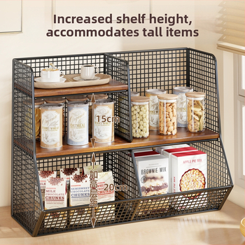 Kutija za pohranu i stolni organizator (Materijal: željezo i drvo; Kapacitet: 1 L; Funkcija: Višestruka upotreba; Stil: Moderni minimalistički; Uzorak: kao na slici)