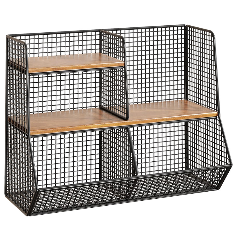 Kutija za pohranu i stolni organizator (Materijal: željezo i drvo; Kapacitet: 1 L; Funkcija: Višestruka upotreba; Stil: Moderni minimalistički; Uzorak: kao na slici)