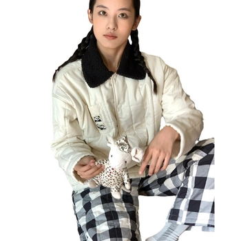 Ženski zimski pyjama set s Panda karirama, debeli flek, kompozitni velur, dugačka rukavi i hlače, udobna kućna odjeća