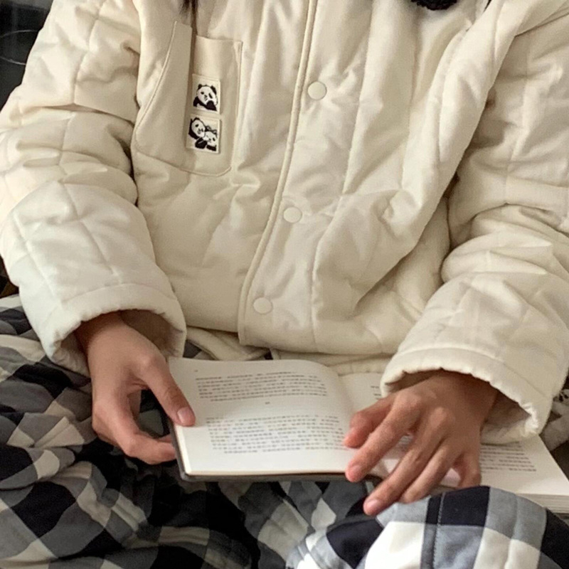 Ženski zimski pyjama set s Panda karirama, debeli flek, kompozitni velur, dugačka rukavi i hlače, udobna kućna odjeća