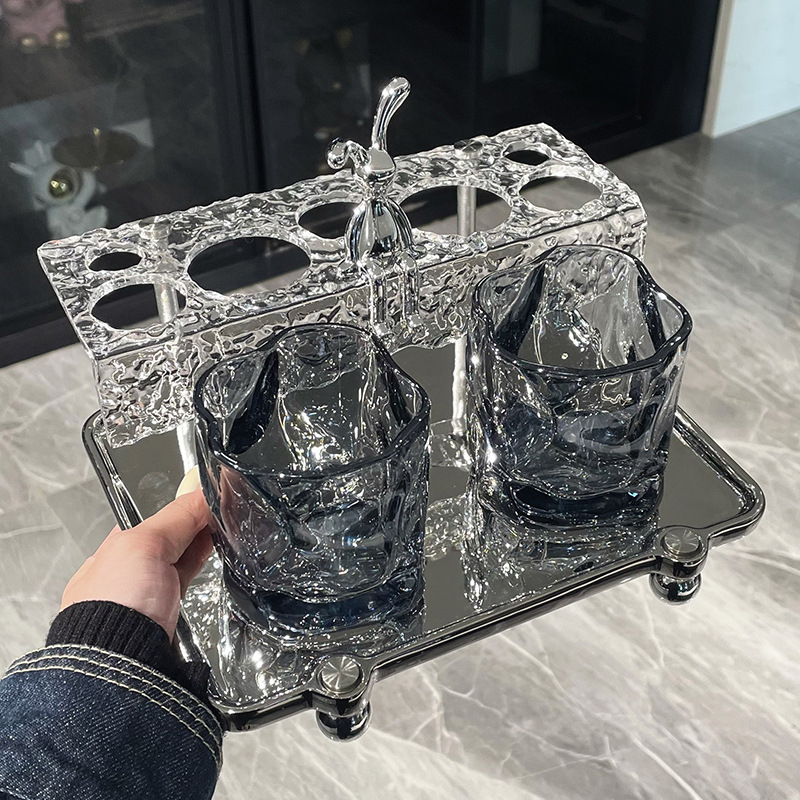 Osborn set držača četkica za zube i čaše za ispiranje usta — stakleni organizator za kupaonu, jednostruka konstrukcija, nepravilnog oblika