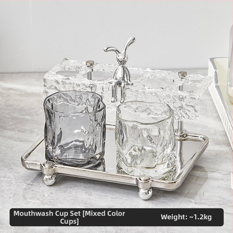 Osborn set držača četkica za zube i čaše za ispiranje usta — stakleni organizator za kupaonu, jednostruka konstrukcija, nepravilnog oblika