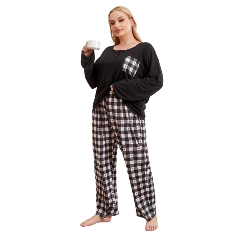 Ženski dvodijelni pidžama set, pulover stil, tan tkiva, miješavina poliestera i pamuka + mliječna svila, dugi rukavi, hlače, ovratnik u obliku slova U