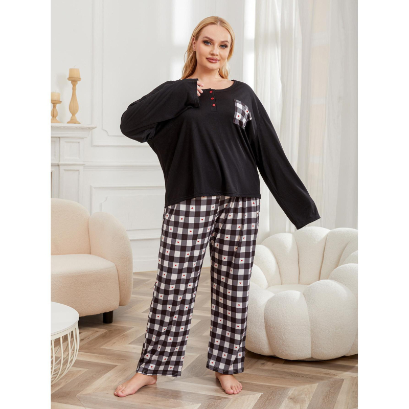 Ženski dvodijelni pidžama set, pulover stil, tan tkiva, miješavina poliestera i pamuka + mliječna svila, dugi rukavi, hlače, ovratnik u obliku slova U