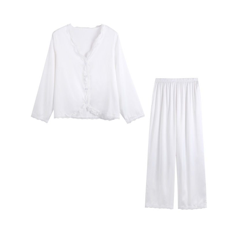 Ženski pidžama set od Ice Silk, francuski stil, V-dekolte, dugi rukavi, hlače