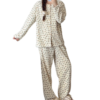 Msusu Cotton Soso set pidžama – Warm Skin Velvet, ležerni minimalistički stil, debeli materijal, okrugli ovratnik, dugi rukavi, dugačke hlače, zimska toplina