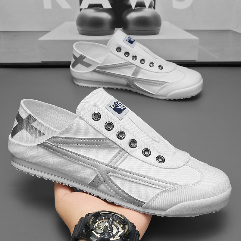 Muške platnene loaferice slip-on s prozračnom mrežastom unutarnjom stranom, EVA uložak, PVC potplat, elastna traka za obuvanje