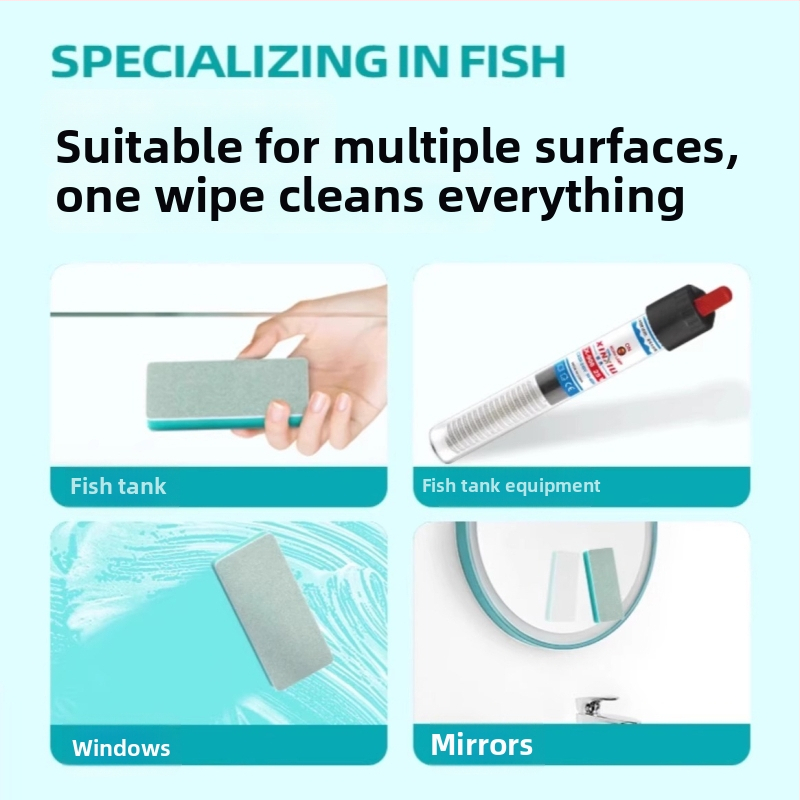Dvostrani krpa za čišćenje unutarnjih staklenih stijena spremnika; uklanja kamenac, tragove vode i mrlje; sigurna za spremnike; kućna uporaba; lansirano 2024