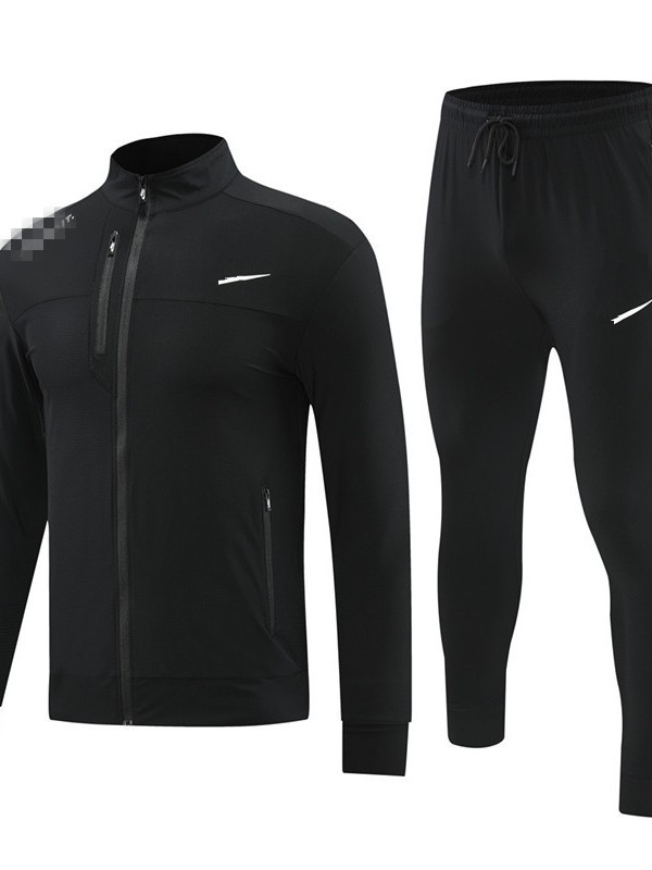 Мъжки спортен комплект: яке с дълги ръкави и панталони, найлонова материя, кръгло деколте, без качулка, пролетно-есенен сезон.