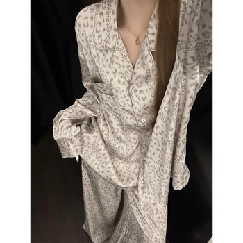 Ženski set kućne odjeće od Ice Silk, dugi rukav, duge hlače, okrugli izrez, brušena površina