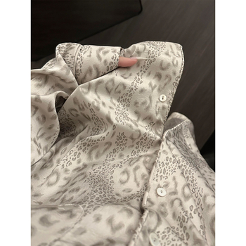 Ženski set kućne odjeće od Ice Silk, dugi rukav, duge hlače, okrugli izrez, brušena površina