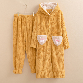 Ženski plišani pižamski set – Jacquard stil koledž, debljina 251–300 g/m², Poliester 90–95%, gornji dio s dugim rukavima i hlače