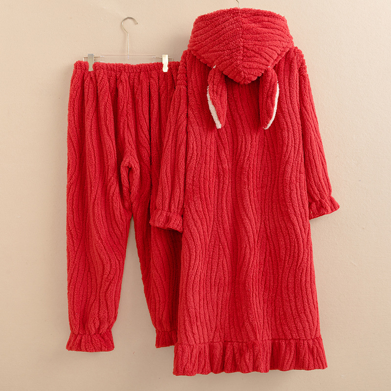 Ženski plišani pižamski set – Jacquard stil koledž, debljina 251–300 g/m², Poliester 90–95%, gornji dio s dugim rukavima i hlače