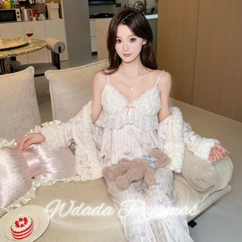 Pidzama set s Island velvetom, debeli materijal, 201-250 g/m², V-izrez, dugi rukavi