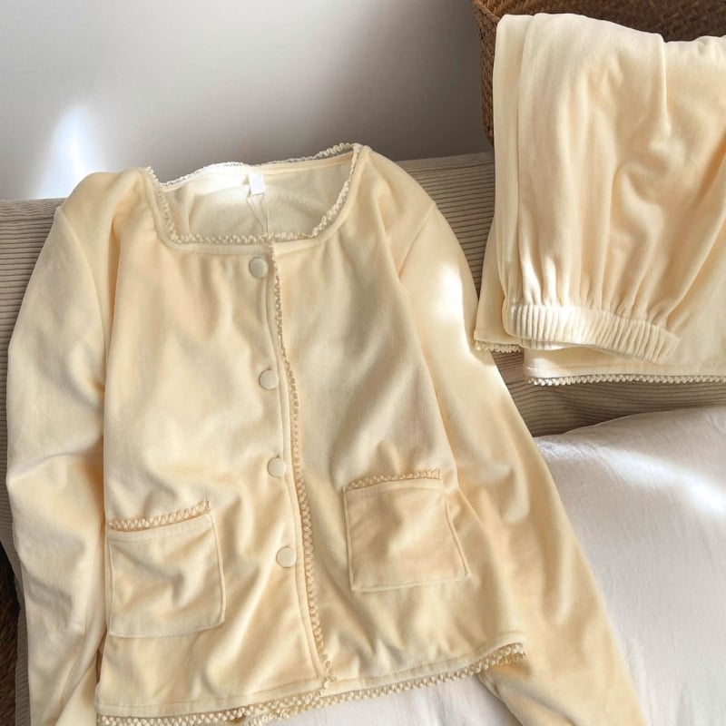 Ženski Island Velvet pidžama set — Spandex, debeli, 251–300 g/m², okrugli izrez, dugi rukavi