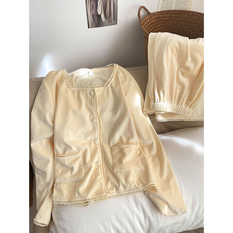 Ženski Island Velvet pidžama set — Spandex, debeli, 251–300 g/m², okrugli izrez, dugi rukavi