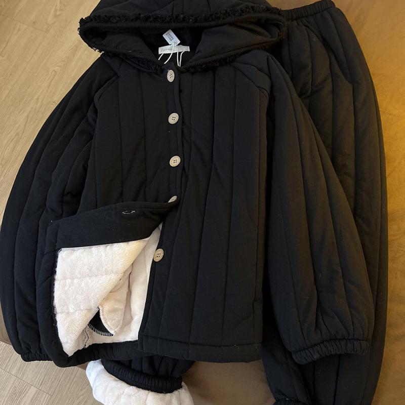 Ženski trostruko podstavljeni pidžama set - fleece podstava, poliester, rever ovratnik, dugi rukav, pogodno za vanjsku upotrebu