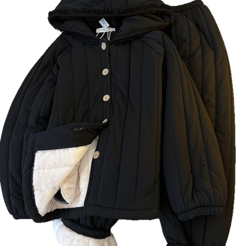 Ženski trostruko podstavljeni pidžama set - fleece podstava, poliester, rever ovratnik, dugi rukav, pogodno za vanjsku upotrebu